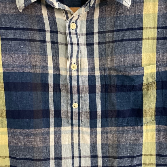 Lucky Brand Men’s Half Placket Shirt Size XL Plaid Short Sleeve Cotton Linen - Picture 6 of 8